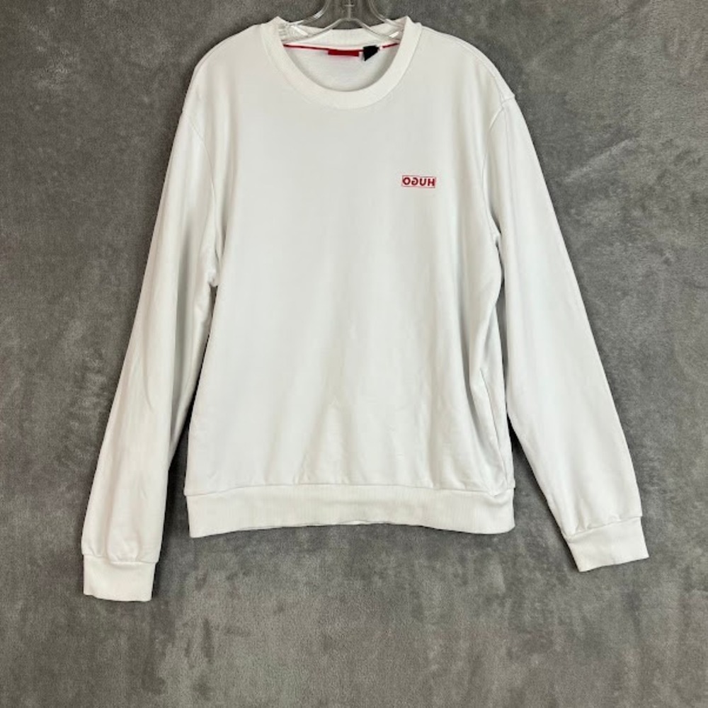 Hugo Boss Cotton Terry Crewneck Sweatshirt Men L Reversed Logo Preppy Streetwear